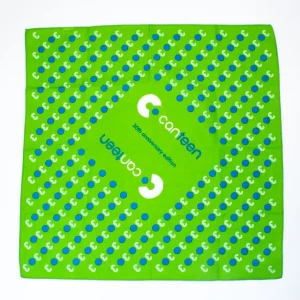 A wide shot photo of the 30th anniversary bandana laid out flat