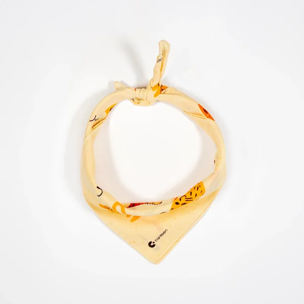 A photo of the Cat bandanna tied and styled