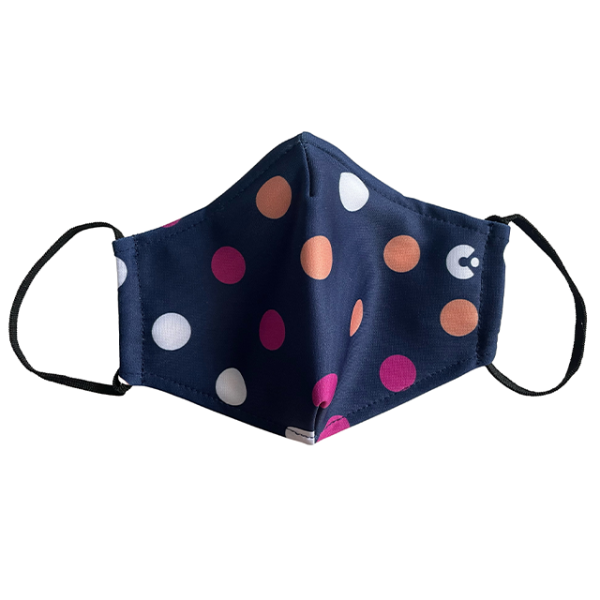A front view of the polka dot face mask