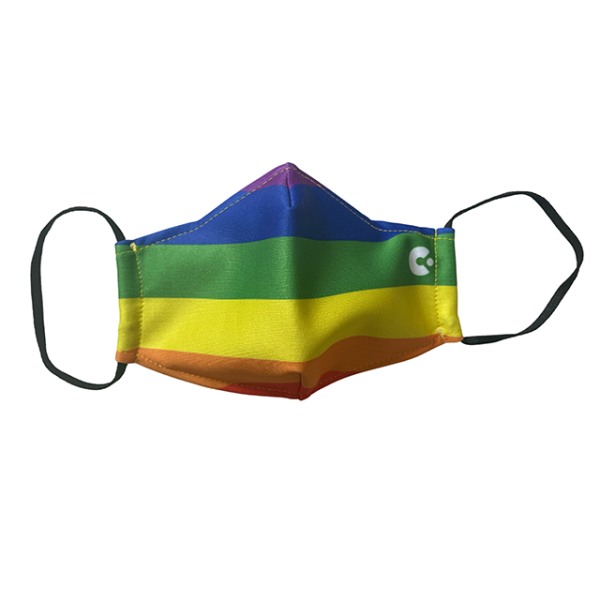 A front view of the rainbow face mask