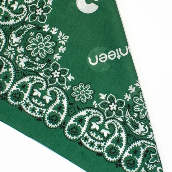 A close up photo of the green Mexican design bandana