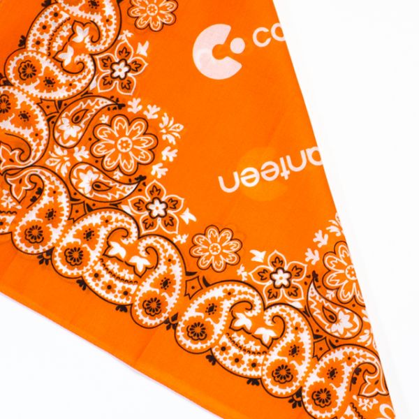 A close up photo of the Mexican orange bandanna