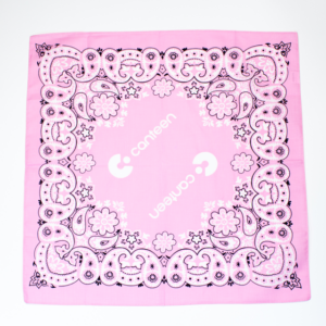 A wide shot photo of the pink bandana with the Mexican design laid flat