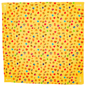 A photo of the colourful party bandana laid out flat