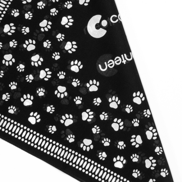 A close up photo of the paw print pet bandana