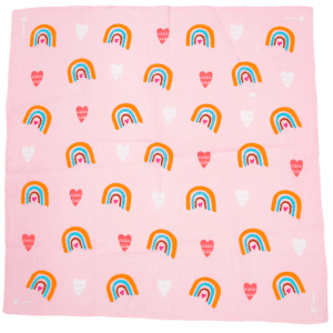 A wide photo of one of the Sweethearts cute bandanas laid out flat