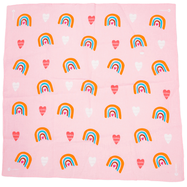 A wide photo of one of the Sweethearts cute bandanas laid out flat