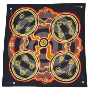 A wide shot photo of the Saltwater Dreaming bandana laid out flat