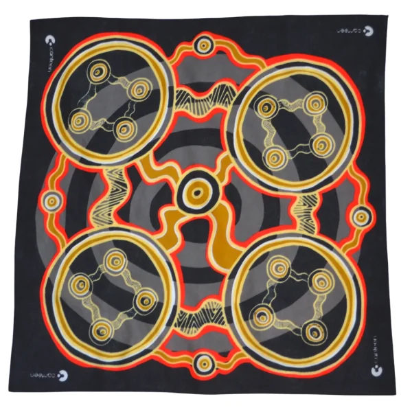 A wide shot photo of the Saltwater Dreaming bandana laid out flat
